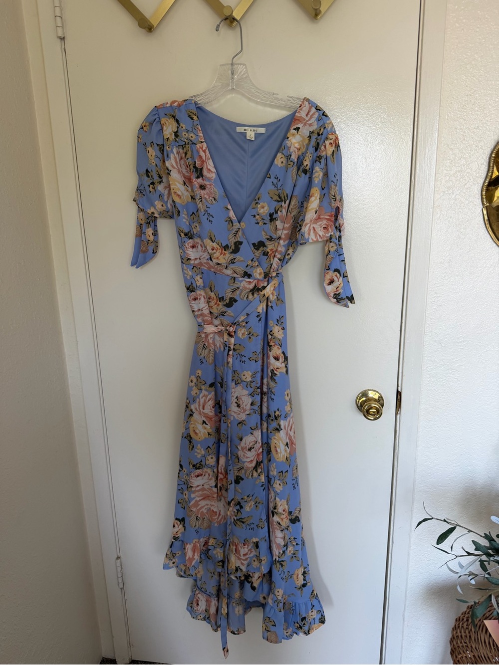 Francesca’s Floral Wrap Maxi Dress in Light Blue